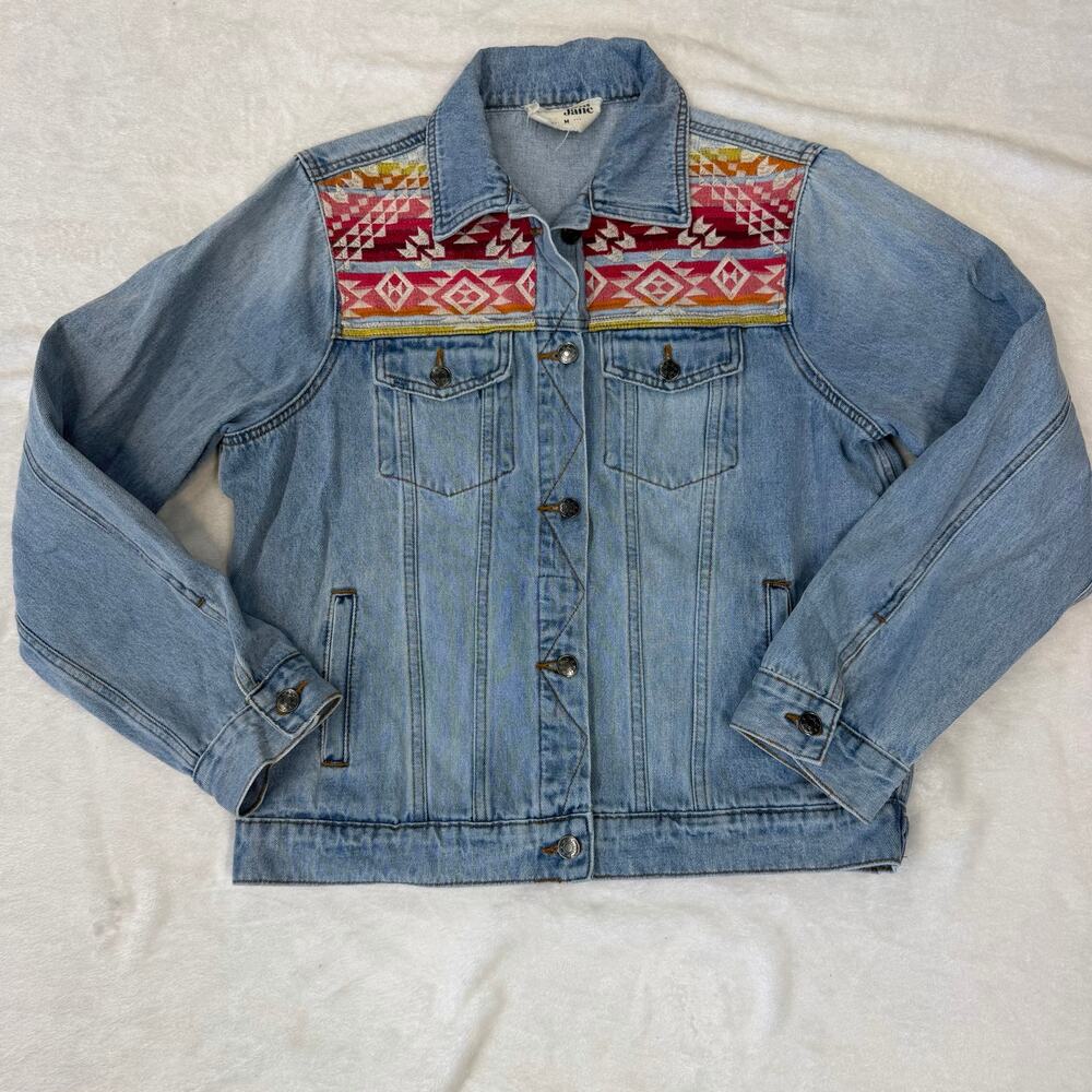 Savanna Jane Denim Jacket M Southwest Aztec Embroidered Western Boho